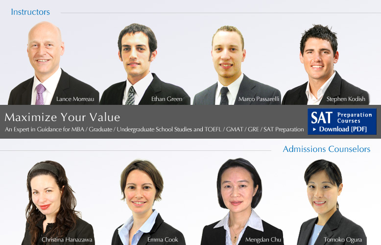 An Expert in Guidance for MBA /
Graduate/ Undergraduate School Studies and TOEFL / GMAT / GRE / SAT
Preparation