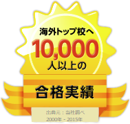 海外トップ校へ10,000人以上の合格実績 出典元：当社調べ1989年9月～2011年7月